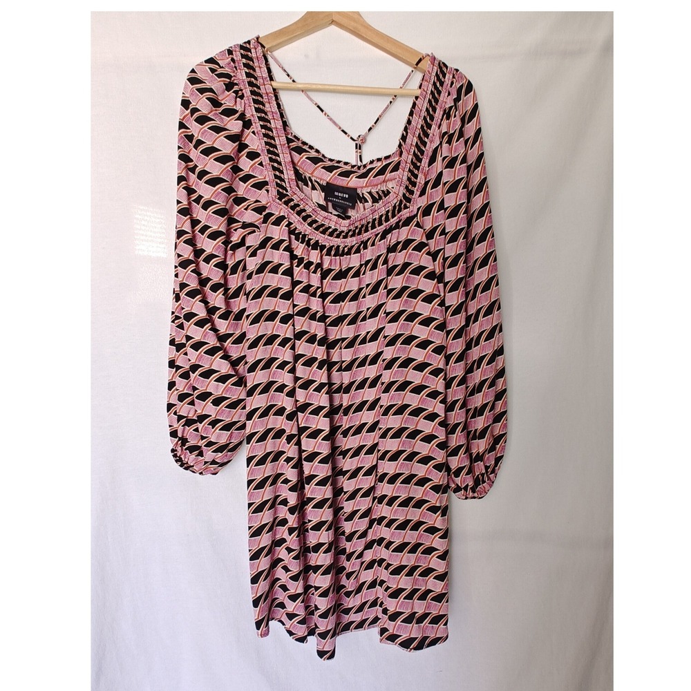 Anthropologie Maeve Adrienne Square Neck Geometric Boho Tunic Dress Pink Small S